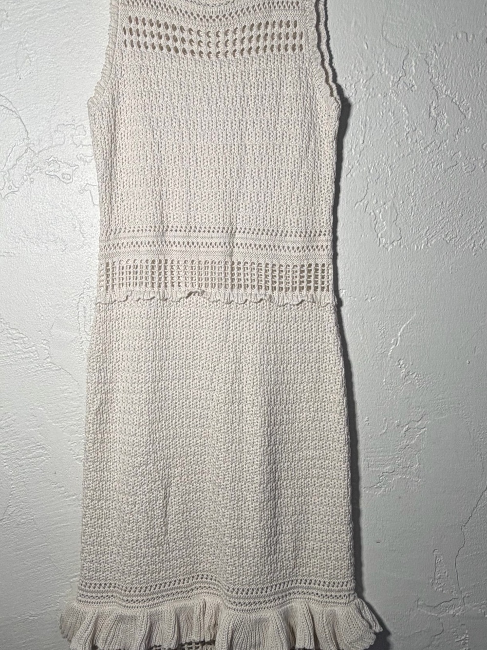 a new day Cream Crochet Midi Dress with Ruffle Hem